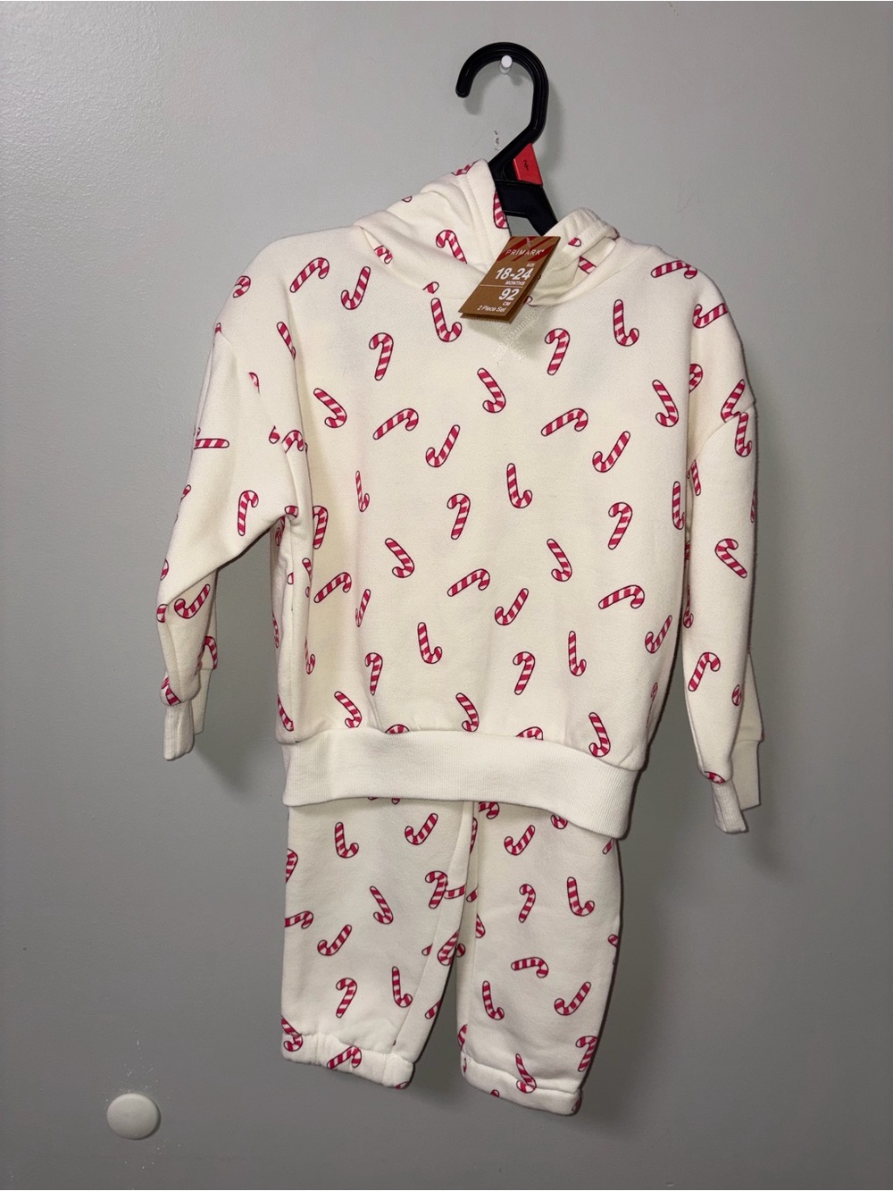 Primark Cream Candy Cane Print Sweat Set Hoodie Holiday Christmas NWT 18-24M